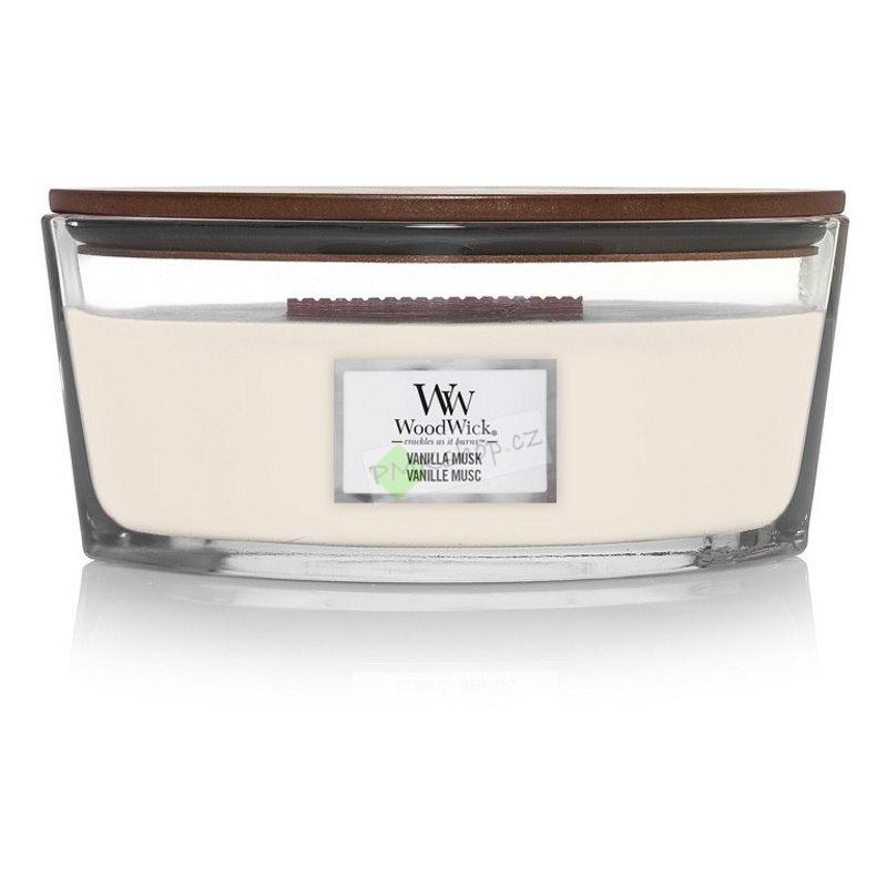 Woodwick lodička vonná svíčka Vanilla Musk