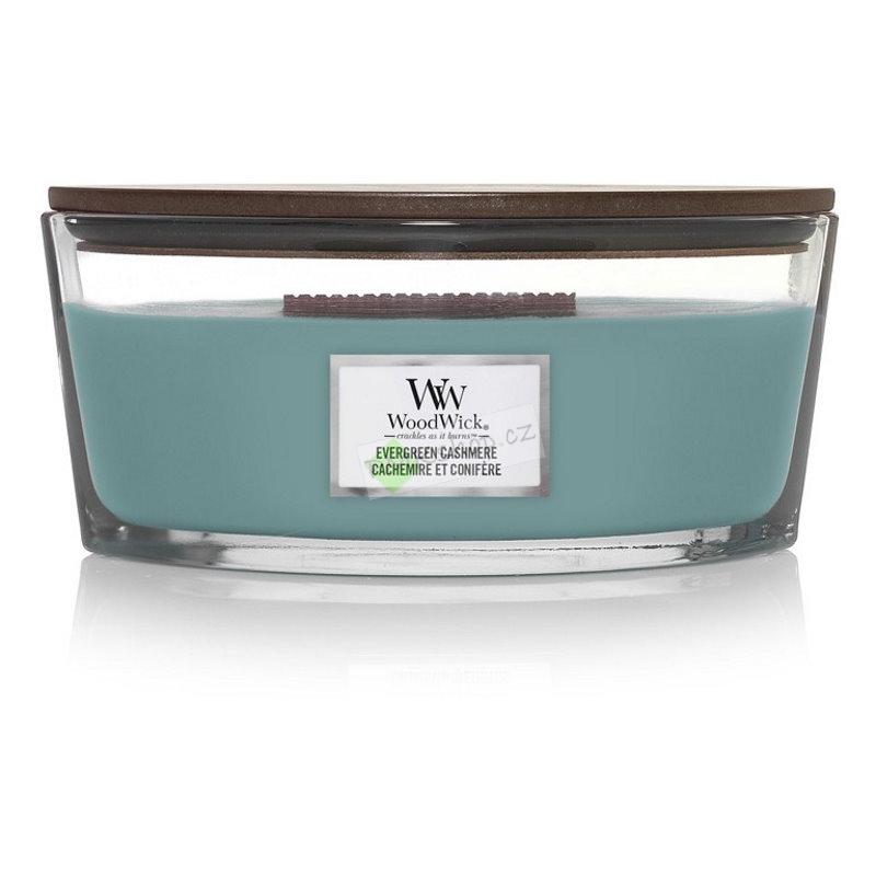 Woodwick lodička vonná svíčka Evergreen Cashmere