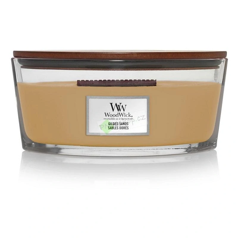 Woodwick lodička vonná svíčka Gilded Sands