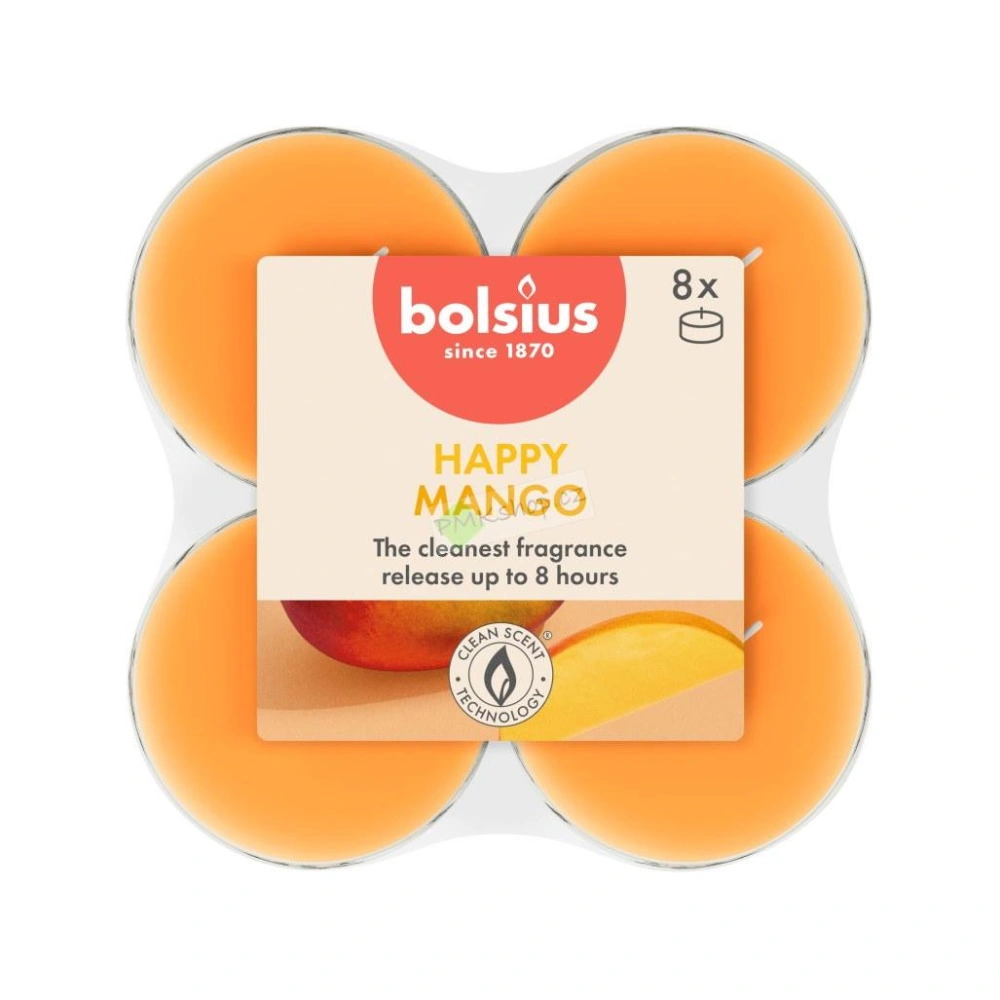 Bolsius maxi vonné čajové svíčky true scents Happy Mango 8 kusů