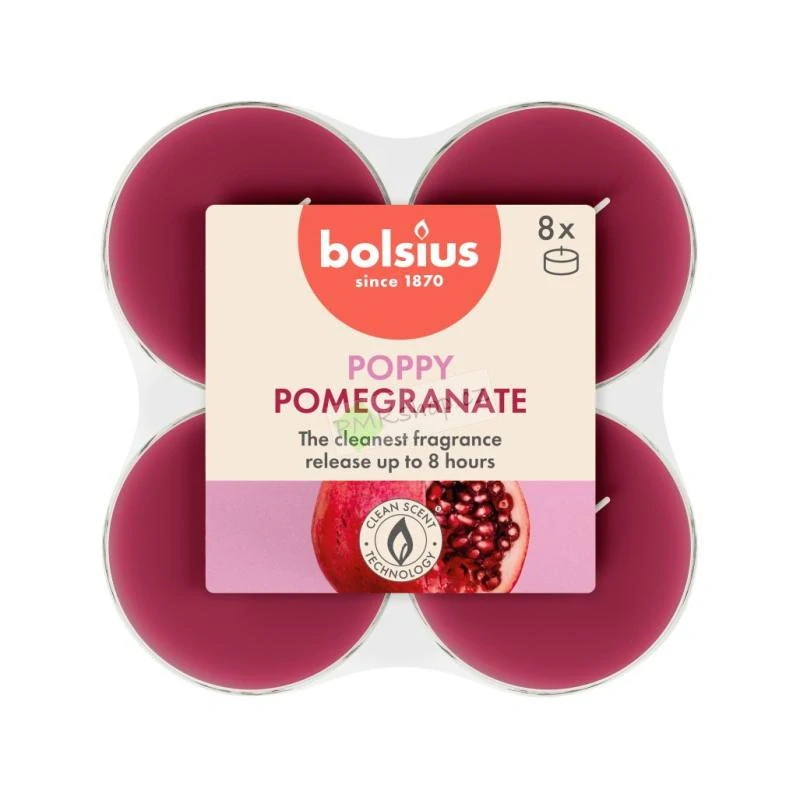 Bolsius maxi vonné čajové svíčky true scents Poppy Pomegranate 8 ks