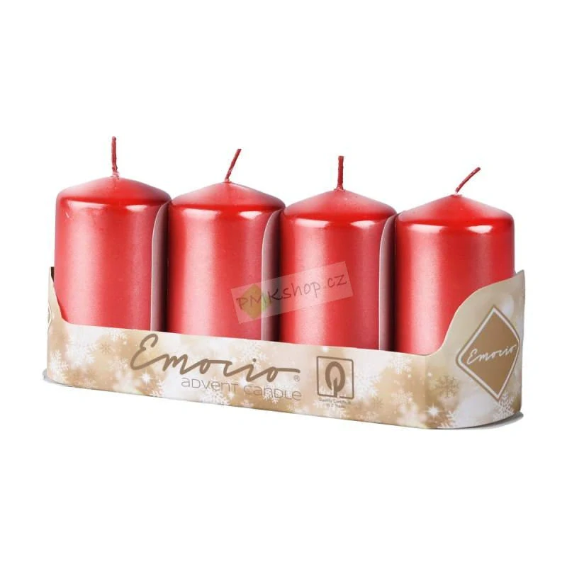 Emocio adventní svíčky 40x80 metalické červené 4 ks