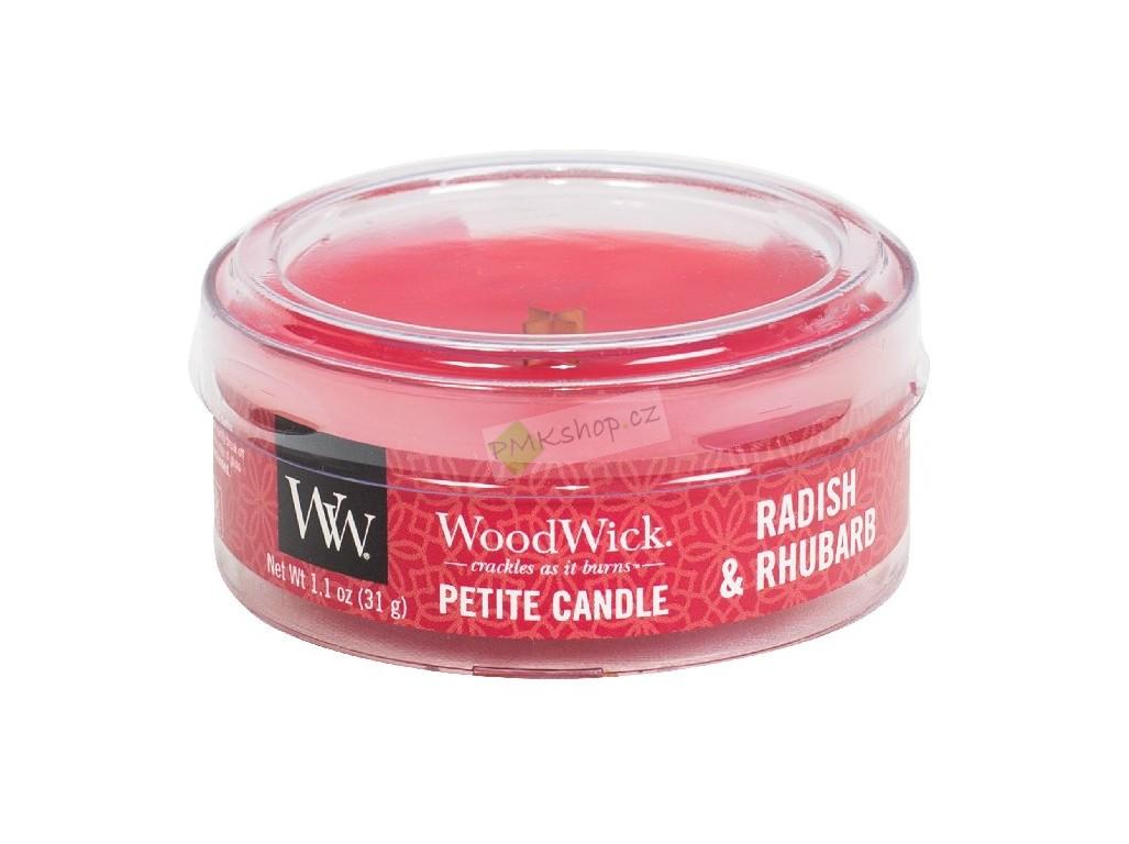 Woodwick Petite drobná svíčka 31 g Radish and Rhubarb