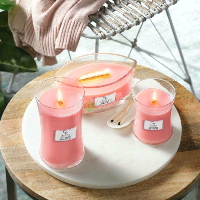 WoodWick střední vonná svíčka Melon & Pink Quartz