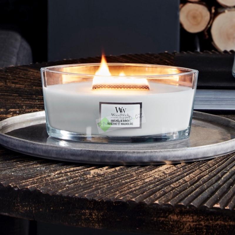 Woodwick lodička vonná svíčka Magnolia Birch