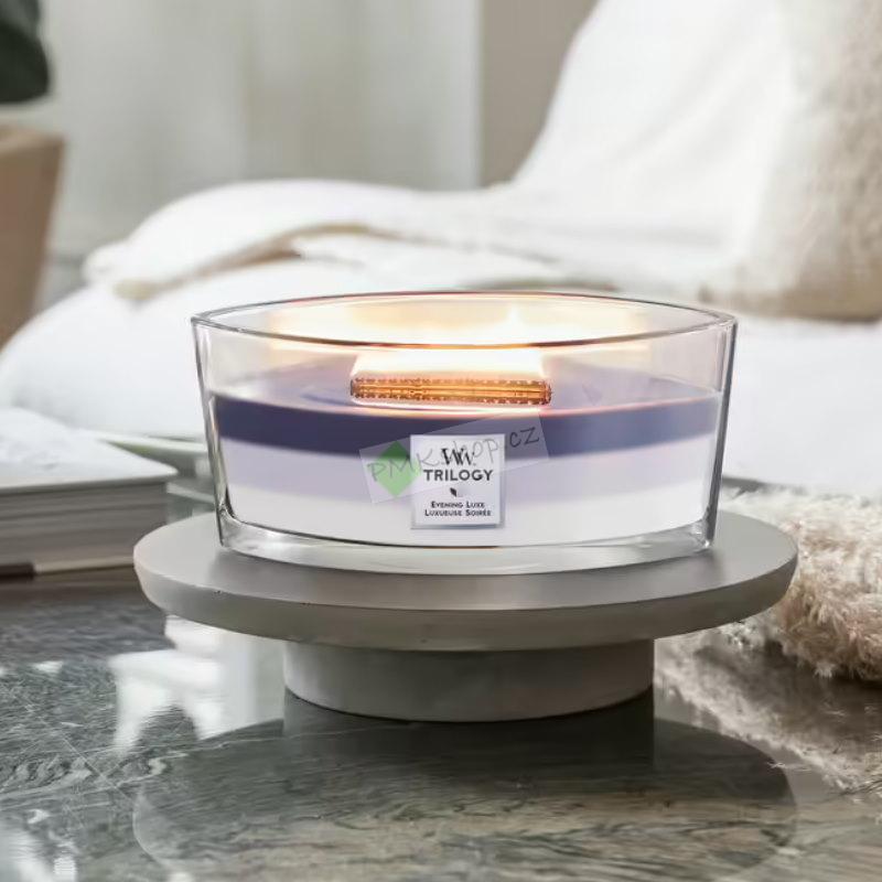 WoodWick lodička vonná svíčka Trilogy Evening Luxe
