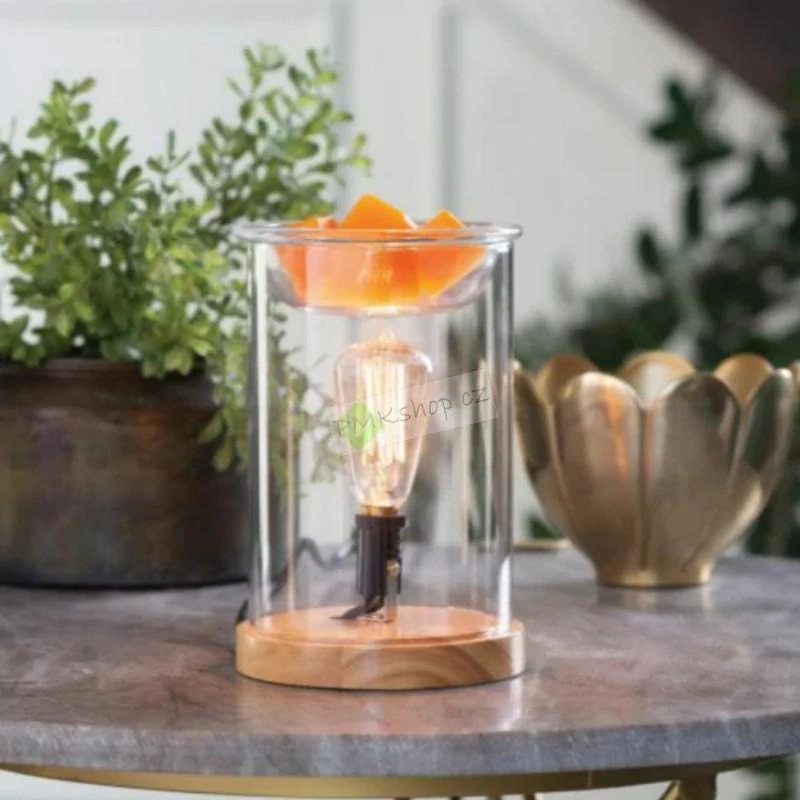 Candle Warmers Wood/Glass elektrická svítící aroma lampa Vintage Bulb Illumination