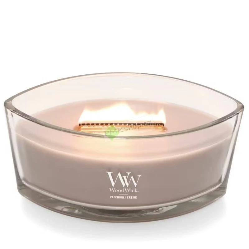 Woodwick lodička vonná svíčka Patchouli Créme