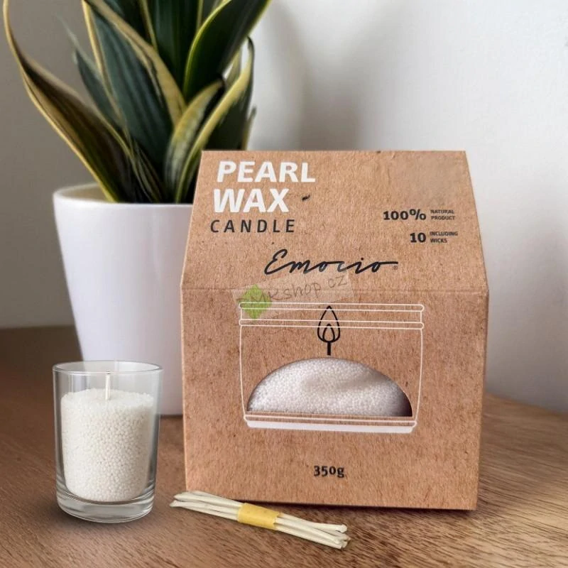 Emocio sypaný vosk bílý pro výrobu svíček bez parfemace 350 g a 10 ks knotů