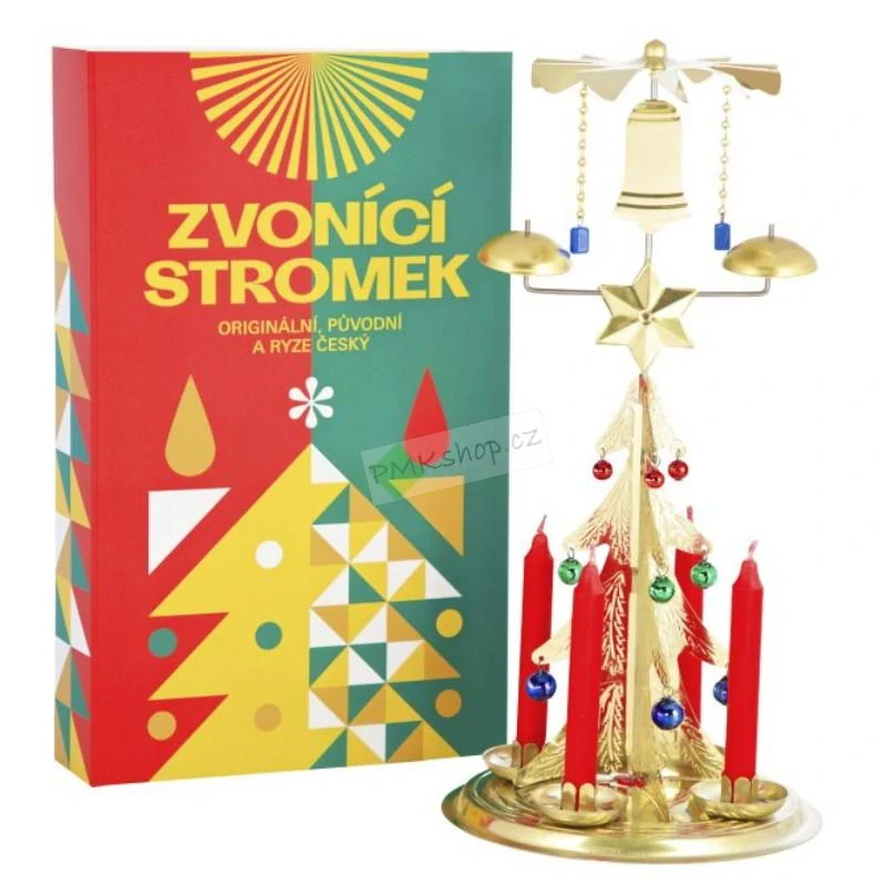 Logimax tradiční Zvonící stromek zlatý ozdoby foukané perličky