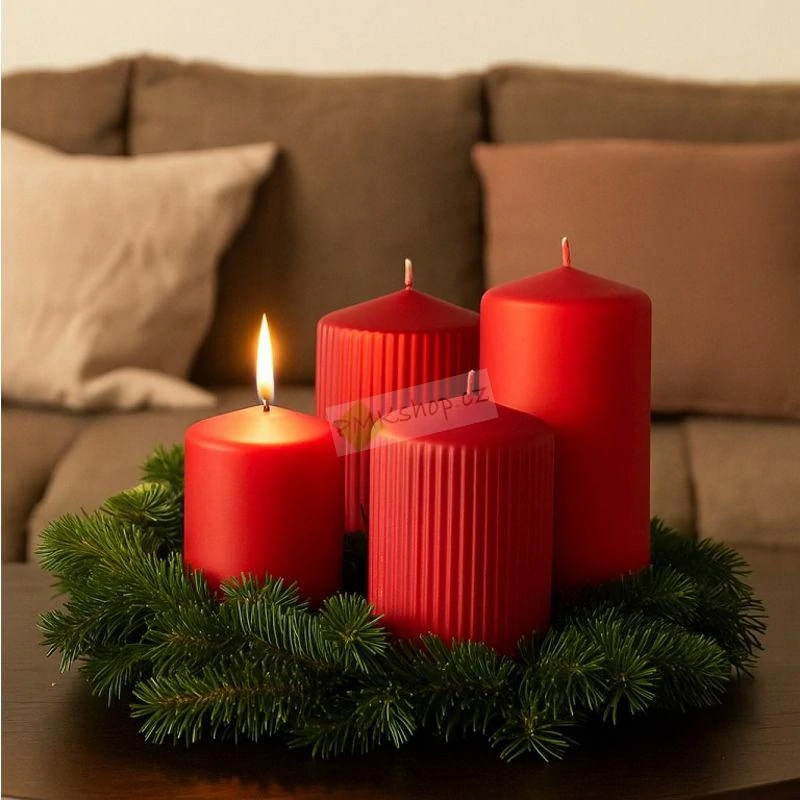 Emocio adventní svíčky stupňovité 65 mm červené - rýhované a hladké 4 ks