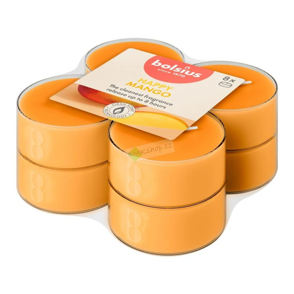 Bolsius maxi vonné čajové svíčky true scents Happy Mango 8 kusů