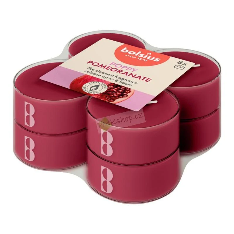 Bolsius maxi vonné čajové svíčky true scents Poppy Pomegranate 8 ks
