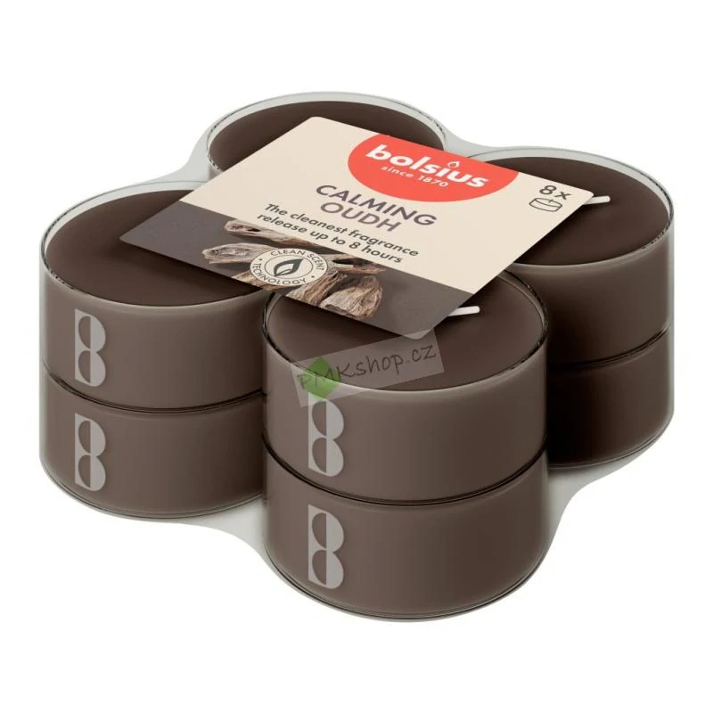 Bolsius maxi vonné čajové svíčky true scents Calming Oudh 8 ks