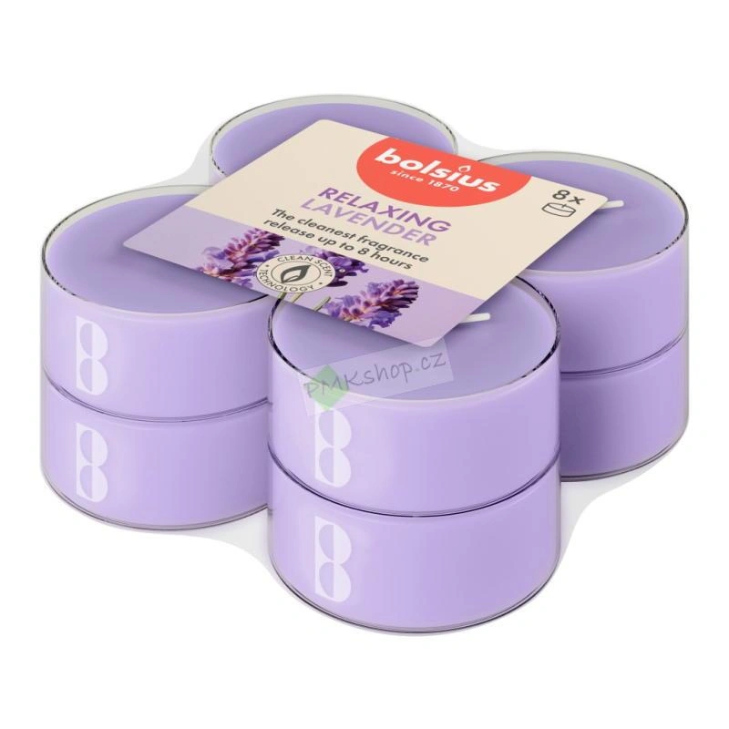 Bolsius maxi vonné čajové svíčky true scents Relaxing Lavender 8 ks