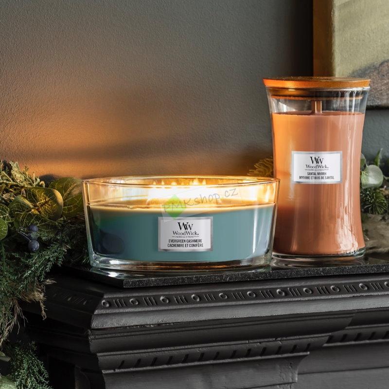 Woodwick lodička vonná svíčka Evergreen Cashmere