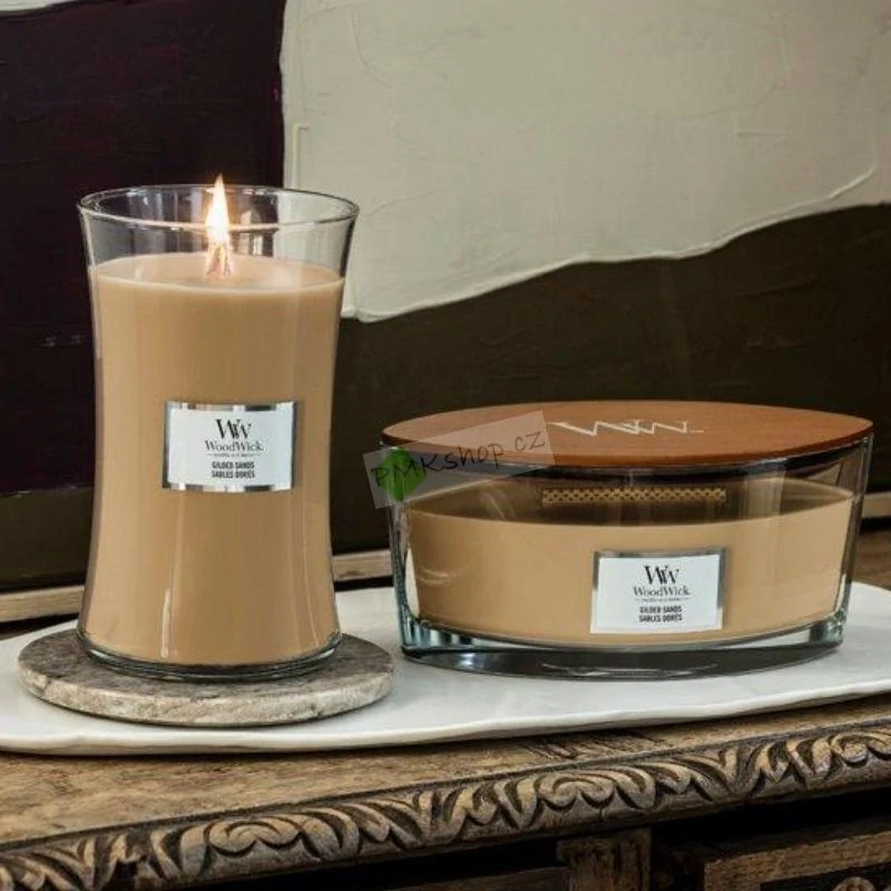 Woodwick lodička vonná svíčka Gilded Sands