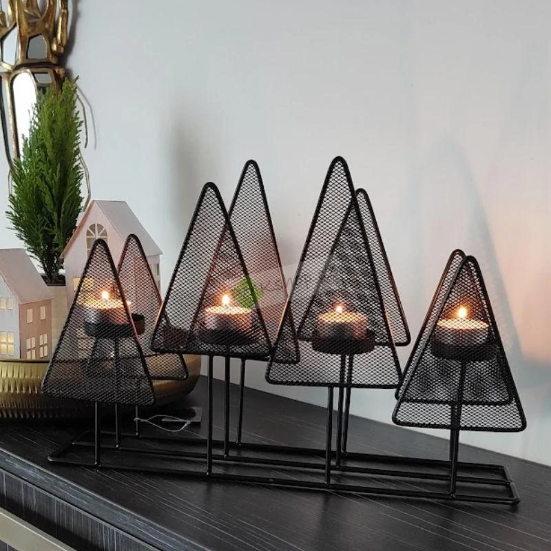 Home Styling Collection černý kovový svícen na čajové svíčky ve tvaru stromků