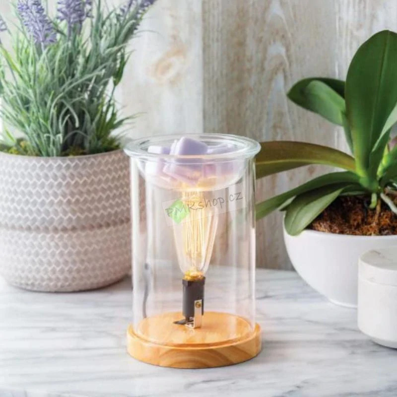 Candle Warmers Wood/Glass elektrická svítící aroma lampa Vintage Bulb Illumination
