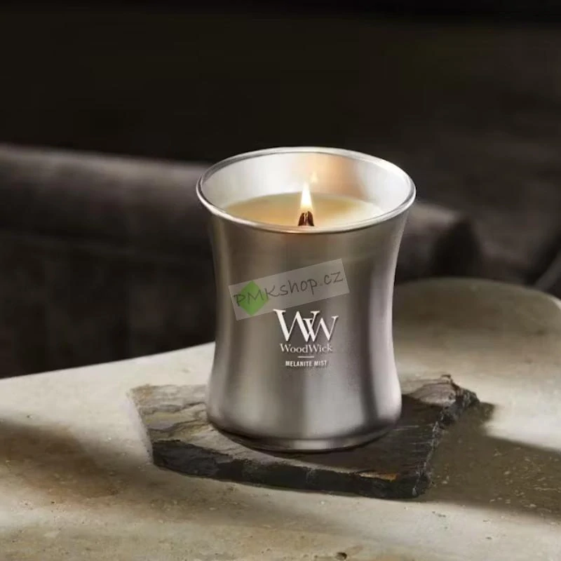 Woodwick střední vonná svíčka Precious Metals Melanite Mist