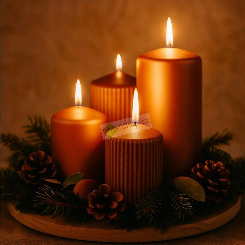 Emocio adventní svíčky stupňovité 65 mm hnědý mix matná metalická - rýhované a hladké 4 ks