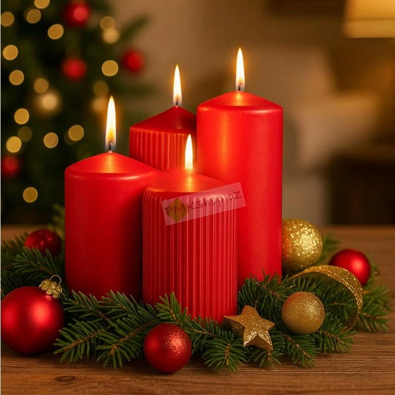 Emocio adventní svíčky stupňovité 65 mm červené - rýhované a hladké 4 ks