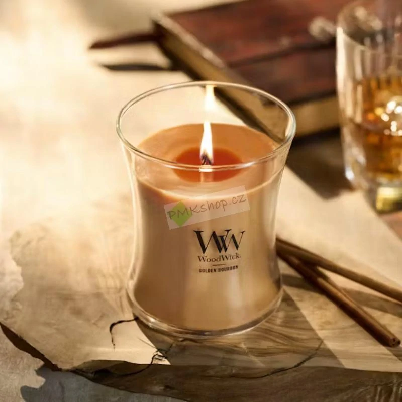 Woodwick střední vonná svíčka Golden Bourbon