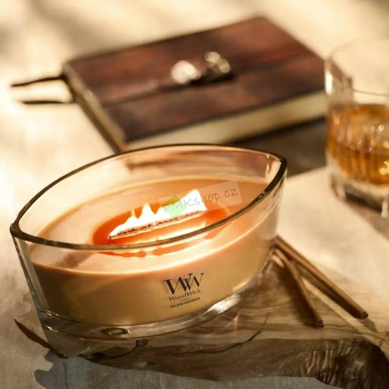 Woodwick lodička vonná svíčka Golden Bourbon