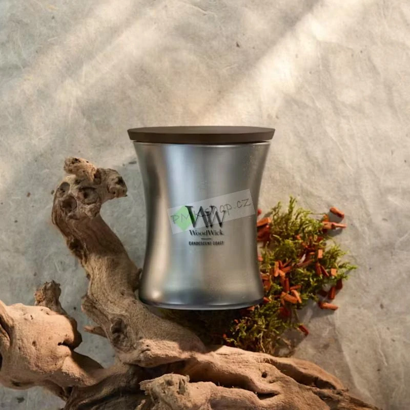 Woodwick střední vonná svíčka Precious Metals Candescent Coast