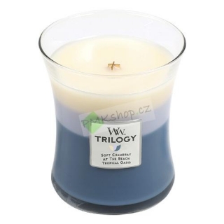 WoodWick svíčka oválná váza Trilogy 275 g Chata na pláži