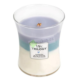 WoodWick střední vonná svíčka Trilogy Calming Retreat 275 g
