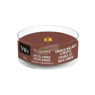 Woodwick petite drobná svíčka Smoked Walnut & Maple
