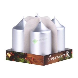 Emocio adventní svíčky 40x75 stříbrné 4 ks
