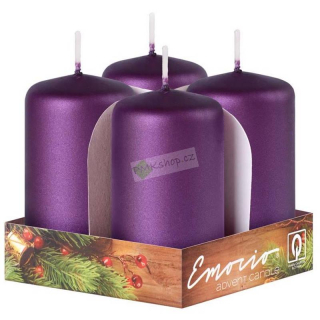 Emocio adventní svíčky 40x75 metalické matné dark violet 4 ks