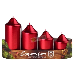 Emocio adventní svíčky stupňovité 50 mm metalické červené 4 ks