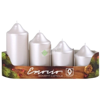Emocio adventní svíčky stupňovité 50 mm perleťové bílé 4 ks