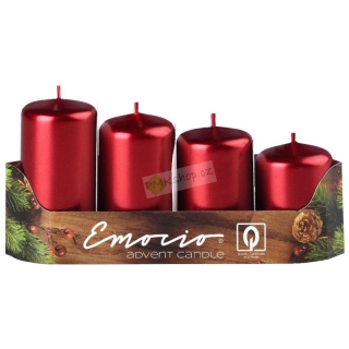 Emocio adventní svíčky stupňovité 40 mm metalické červené 4 ks