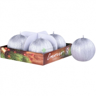 Emocio adventní svíčky koule 60 mm stříbrné drápané 4 ks