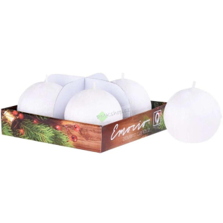 Emocio adventní svíčky koule 60 mm bílé perleťové drápané 4 ks