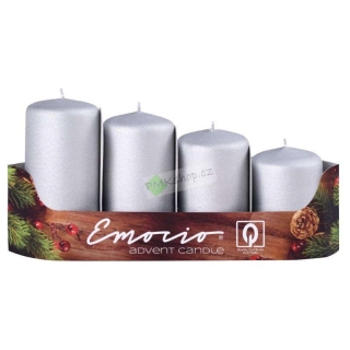 Emocio adventní svíčky stupňovité 40 mm stříbrné matné exclusive 4 ks