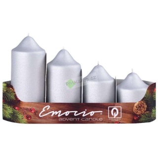Emocio adventní svíčky stupňovité 50 mm stříbrné matné exclusive 4 ks