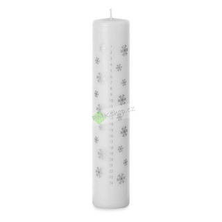 Emocio svíčka adventní kalendář 50x250 bílá stříbrné vločky