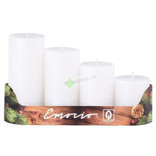 Emocio rustikální adventní svíčky stupňovité 50 mm metalické bílé perleťové 4 ks