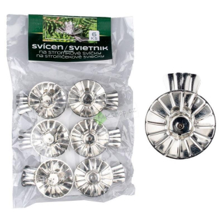 Emocio stříbrný svícen se skřipcem na stromkové svíčky kovový 6 kusů