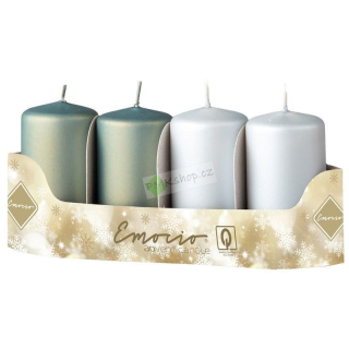 Emocio adventní svíčky 50x90 mix zelených barev metalické matné 4 ks