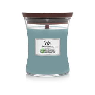Woodwick střední vonná svíčka Evergreen Cashmere