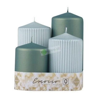 Emocio adventní svíčky stupňovité 65 mm zelený mix metalické matné - rýhované a hladké 4 ks