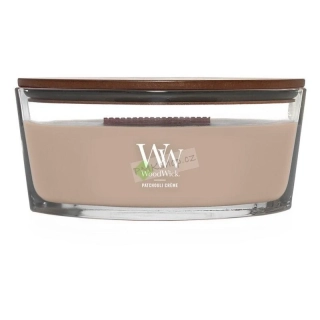 Woodwick lodička vonná svíčka Patchouli Créme