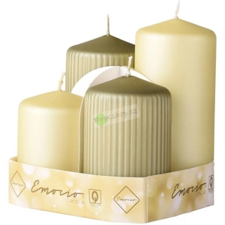 Emocio adventní svíčky stupňovité 65 mm světle a tmavě zelený mix metalické matné - rýhované a hladké 4 ks