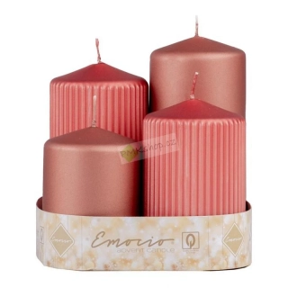 Emocio adventní svíčky stupňovité 65 mm vínové a bronzové mix metalické matné - rýhované a hladké 4 ks
